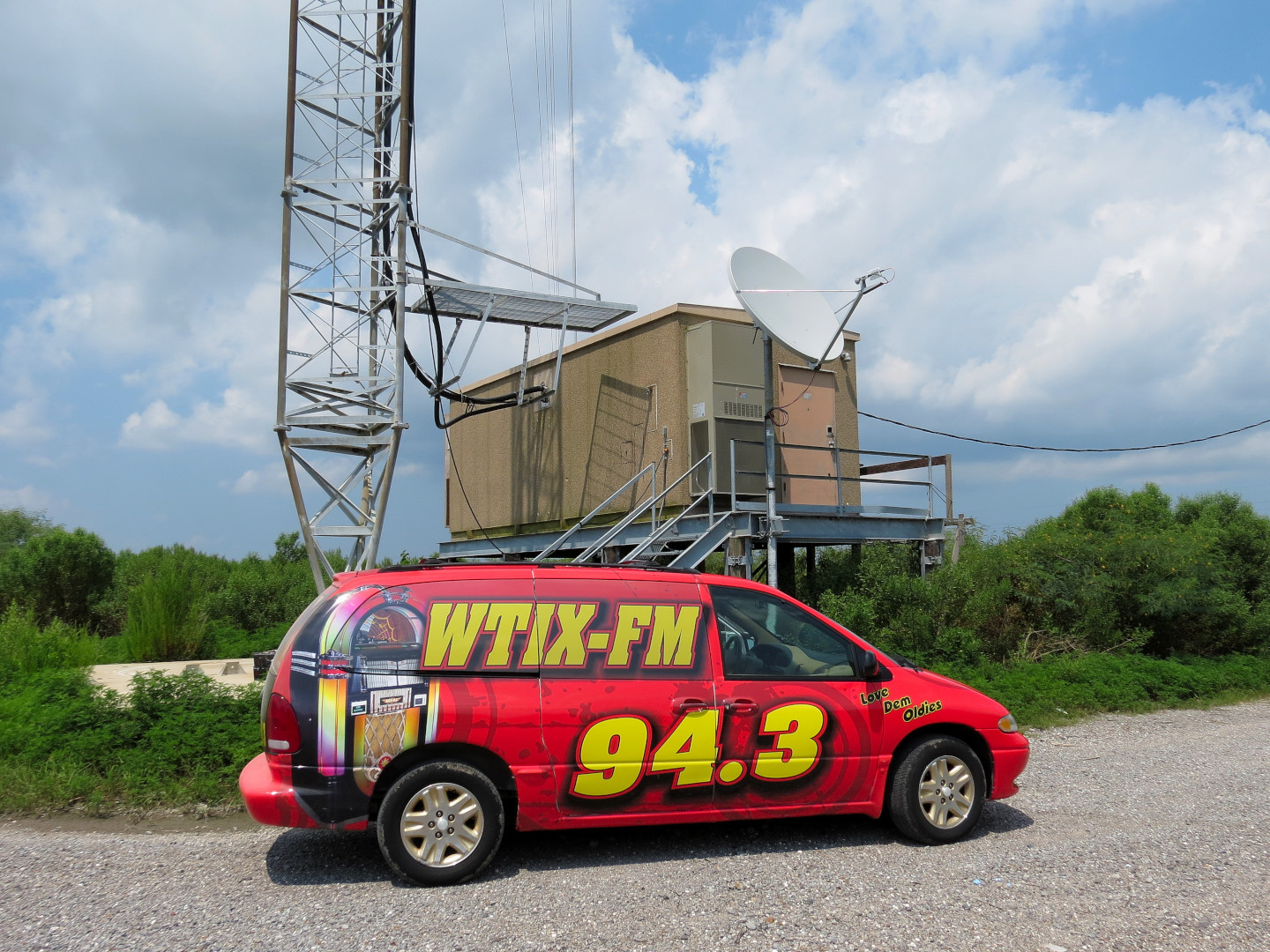 WTIX-FM Van and Transmitter Bldg