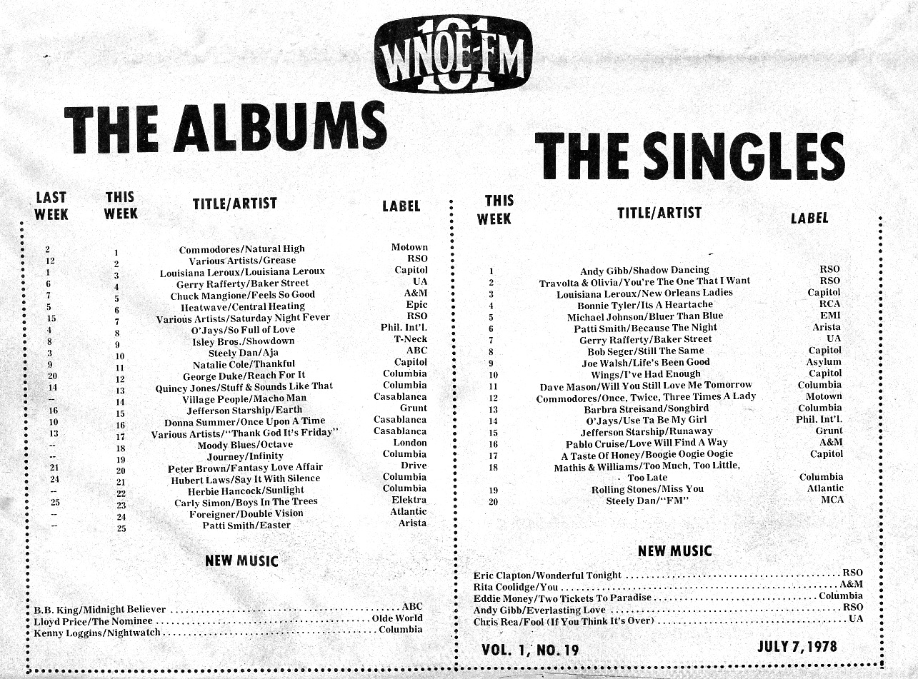 WNOE-FM Music Chart 7/7/78